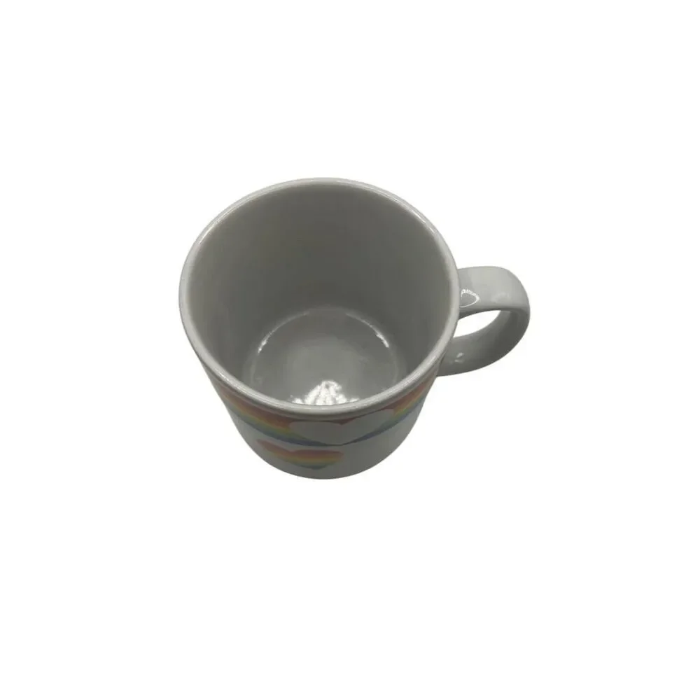 Vintage Russ Rainbow Heart Ceramic Coffee Mug 1980s Retro Standard - OS